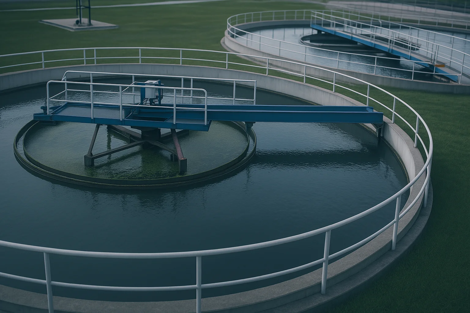 "Wastewater treatment facility processing used water from homes and industries"