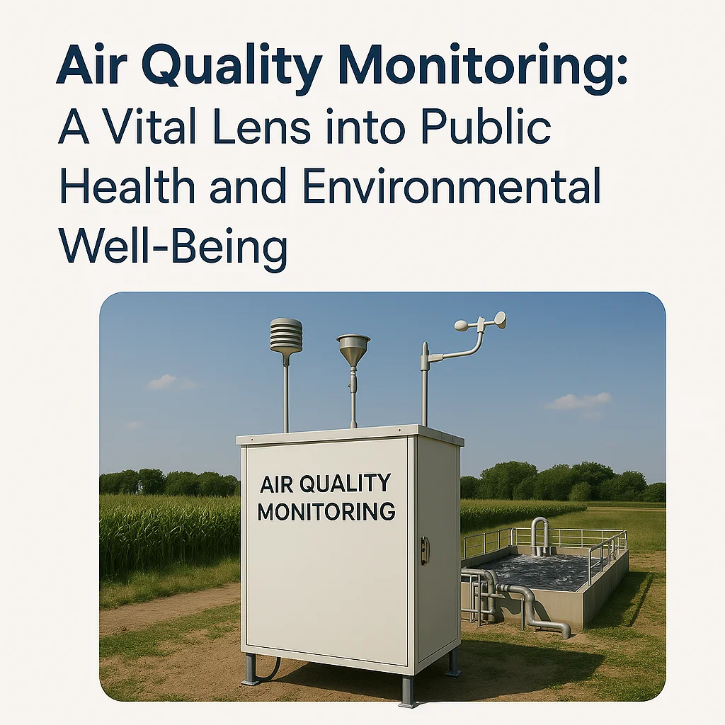 "Air Quality Monitoring & Public Health"equipment recording pollution levels in an urban environment for health and environmental analysis.