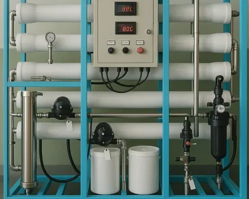 Industrial Reverse Osmosis Plant with filtration tanks and control panels