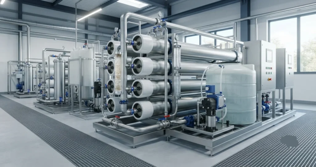 RO membrane antiscalant treatment system preventing mineral scaling in an industrial RO plant