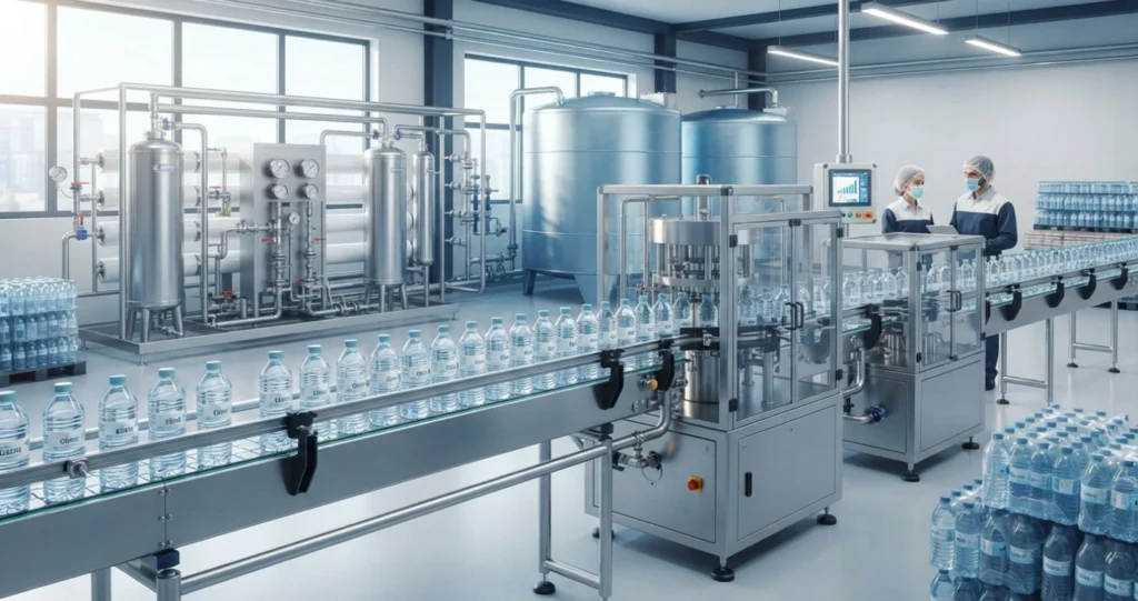 Mineral water bottling plant business in Pakistan with RO purification and automated filling system