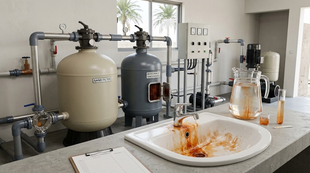 Iron and manganese removal from borewell water